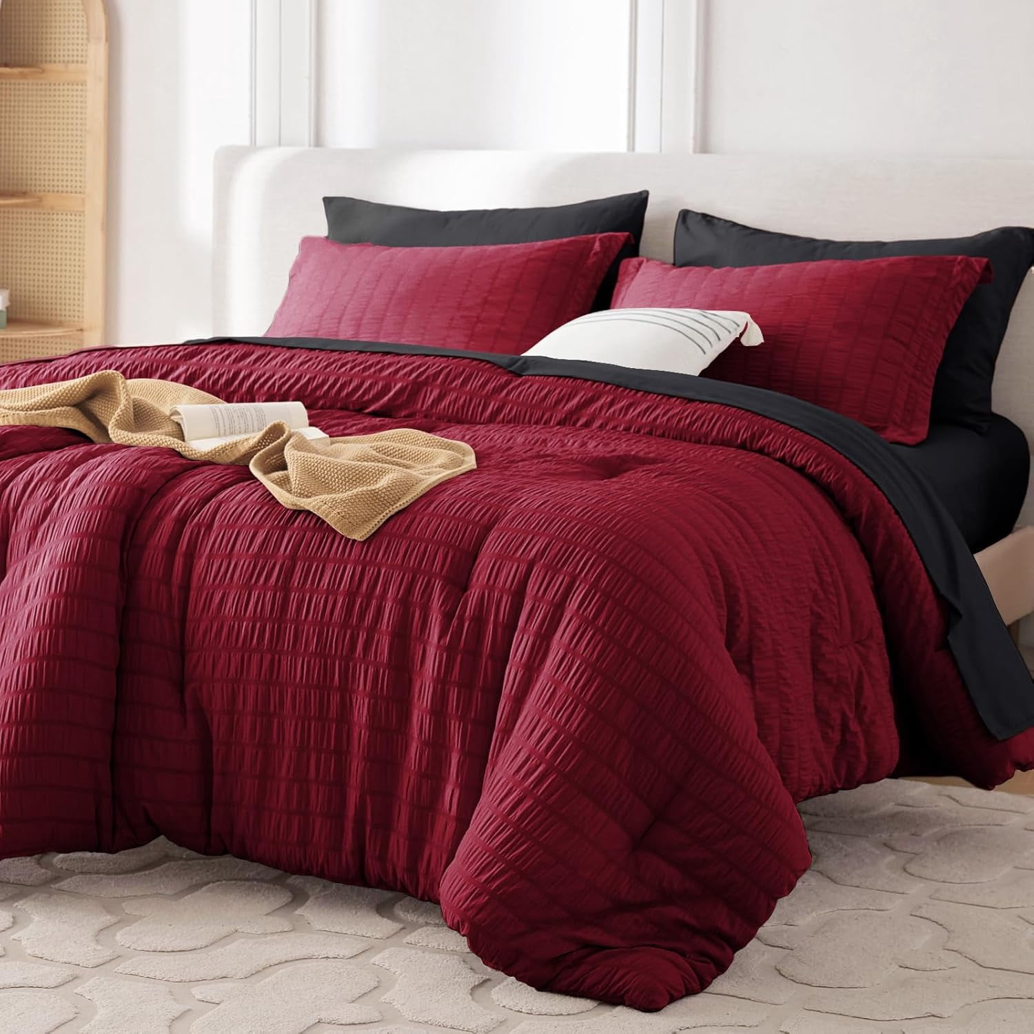 7 Pieces Queen Comforter Set, Seersucker Bed in a Bag Queen Size, All ...
