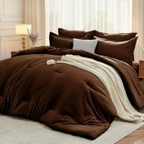 7 Pieces Queen Comforter Set, Soft Bed in a Bag Queen Size, All Season Bedding Set with Comforter, Flat Sheet, Fitted Sheet, Pillowcases & Shams, Brown
