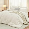 thumbnail image 1 of 7 Pieces Queen Comforter Set, Soft Bed in a Bag Queen Size, All Season Bedding Set with Comforter, Flat Sheet, Fitted Sheet, Pillowcases & Shams, Ivory, 1 of 15