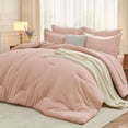 thumbnail image 1 of 7 Pieces Queen Comforter Set, Soft Bed in a Bag Queen Size, All Season Bedding Set with Comforter, Flat Sheet, Fitted Sheet, Pillowcases & Shams, Rose Gold, 1 of 8