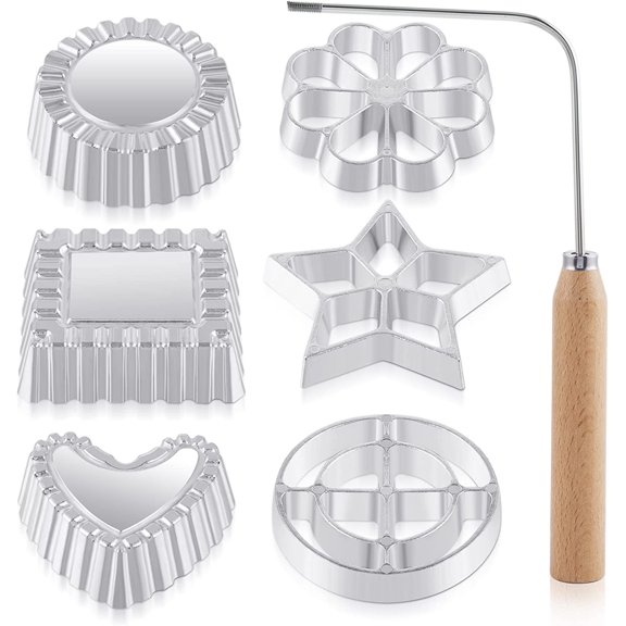 7 Pieces Rosettes Timbale Set Rosette Iron Set with Handle Lotus Flower Bunuelos Cookie Maker Mold Funnel Cake Maker Kit
