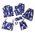 thumbnail image 1 of 7 Pieces Satin Pajamas for Women Cozy Printed Sleepwear Loungewear Gifts Tops-Pants-Tank(Bra pad)-Shorts-Blindfold-Hair Tie-Pouch Blue,XXL, 1 of 4