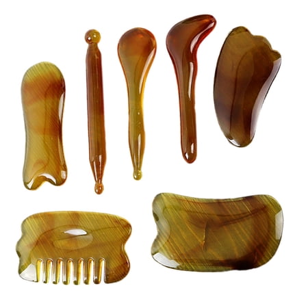 7 Pieces Tools for Neck Face Lift Handheld Body Massage Manual Gua Sha Board Gua Brown