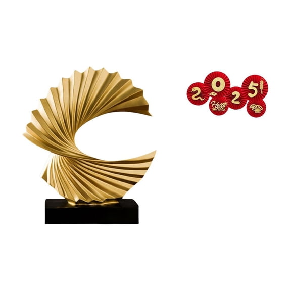 7 Pieces Wave Sculpture Abstract Statue Paper Fan Festive Resin Material Home Living Room Chinese New Year Decor