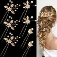thumbnail image 1 of 7 Pieces Wedding Hair Pins Gold Leaf Bride Headpiece Pearl Wedding Hair Styling Pins Hair Accessories Flower Hair Accessories for Brides Bridesmaids Girls (Elegant), 1 of 4