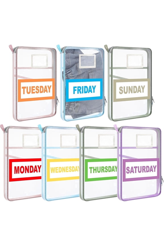 7Pcs Weekly Packing Cubes Set, Clear Zippered Travel Storage Bags, Lightweight Portable Clothing Organizer Pouches for Summer Camp Travel
