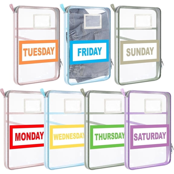 FEIYONG 7Pcs Weekly Packing Cubes Set, Clear Zippered Travel Storage Bags, Lightweight Portable Clothing Organizer Pouches for Summer Camp Travel