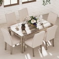 thumbnail image 1 of 7 Pieces Wooden Dining Table Set Rustic Rectangle Table and Upholstered Chair for Kitchen, Restaurant-Fortmok, 1 of 7