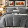 thumbnail image 1 of Davulos 7 Pieces Queen Lightweight Solid Dark Grey Comforter Set for All Seasons, Soft & Comfortable Bed in a Bag Set for Student/friends, A Cloud-Like Sleeping Space Bedding Set, 1 of 10
