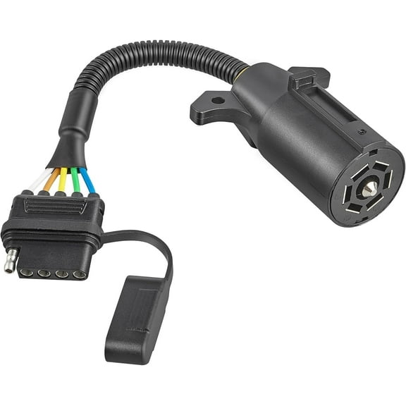 7-Pin to 5-Pin Trailer Adapter 7-Way Round to 5-Way Flat Trailer Plug, RV Blade 7-Way to 5-Pin Flat Trailer Light Wiring Connector 11.6 in. Plug and Play 16-Gauge Copper Cable with Dust Cover