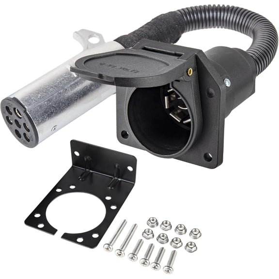 7 Pin Round to 7 Pin Flat Adapter for Tractor Towing, 7 Pole Round to 7 Way RV Blade Trailer Connector Plug, SAE J560 Trailer Wiring Harness Adapter for Semi Truck Tractors Commercial Vehicle