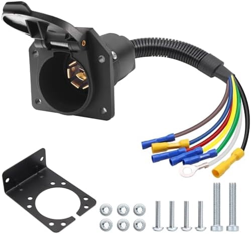 7 Pin Trailer Plug,7 Way RV Trailer Light Connector Socket, 7 Prong ...