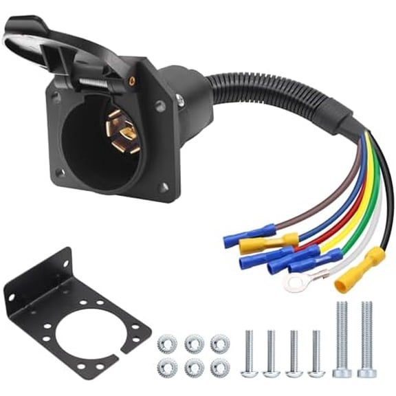 7 Pin Trailer Plug,7 Way RV Trailer Light Connector Socket, 7 Prong Trailer Plug Wiring Harness Adapter Quick Converter with Mounting Bracket,for RV,Camper,Truck,Trailer, 7 Blade Trailer Plug