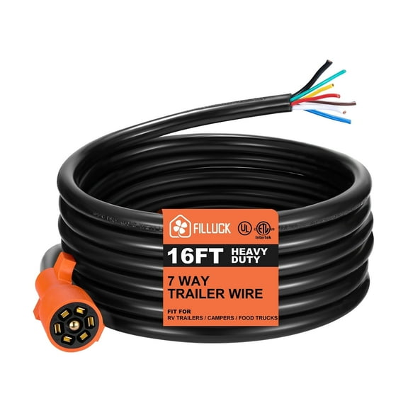Filluck 7-Way RV Trailer Connector - Heavy Duty Waterproof Cable with Double Prongs - Secure Electrical Connection for Brake, Lights - Fits Truck, Camper, Trailer