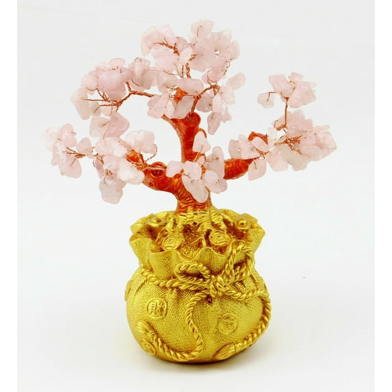 7" Pink Crystal Quarz Stone Money Tree Lucky Tree Home Decor. Wealth Bless Gift KT00209