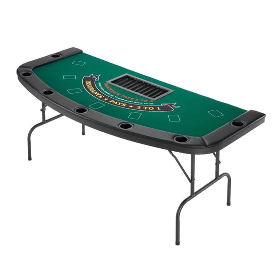 7 Player Folding Poker Table, 72in Casino Game Table with Padded Rails & Cup Holders, Portable Texas Hold'em Blackjack Table with Felt Top