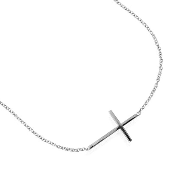 7 Plus 1 Inch Extention Rhod. P. 925 Sterling Silver Bracelet Sideways Religious Faith Cross 15mm X 25mm 7 Inch Link Bra