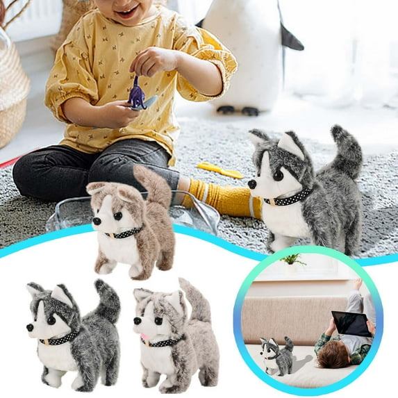 7" Plush Husky Toy Puppy Electronic Interactive Dog - Walking Talking & Tail Wagging Nodding Companion Animal for Animal Lovers Black