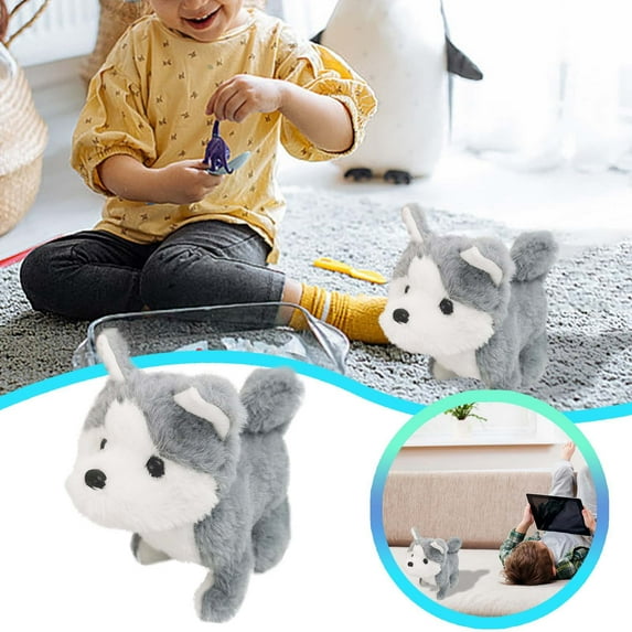 7" Plush Husky Toy Puppy Electronic Interactive Dog - Walking Talking & Tail Wagging Nodding Companion Animal for Animal Lovers Gray