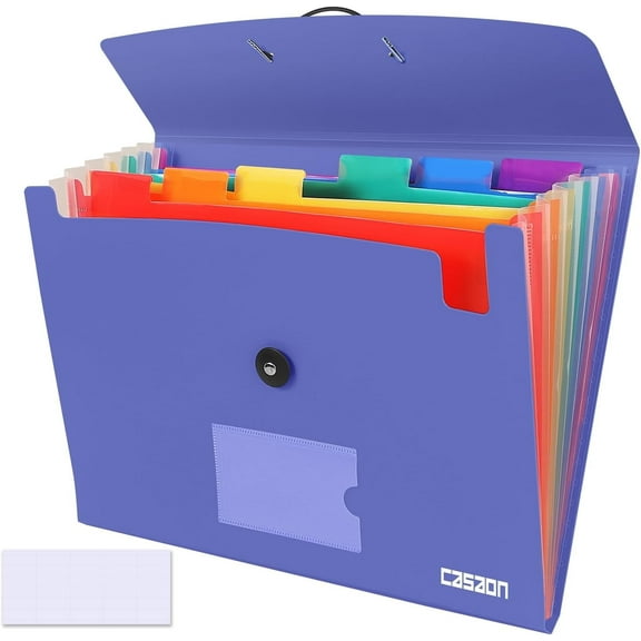 7 Pocket A4 Letter Expanding Accordion File Folder, Blue & Purple