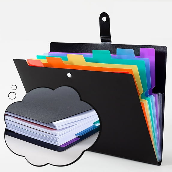 7-Pocket Accordion File Organizer,Multi-Layer Colored Document Holder for Paper Storage and Study,Folder,Black,1PC