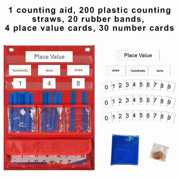 7-Pocket Counting Pocket Chart for Classroom, Durable PVC Math Teaching Tool
