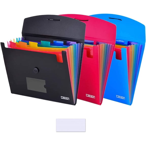 7-Pocket Expanding File 3pcs, Plastic Expandable Folder - Black&Blue&Red