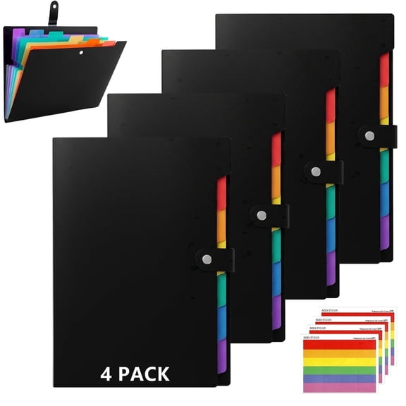 PUCACHI 7-Pocket Expanding File Folder 4-Pack, Letter Size Accordion Tabs Organizer for Office School