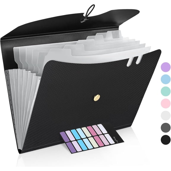 7 Pocket Expanding File Folder, Premium Accordion Organizer, Letter Size Folders for Documents, Sleek Filing with Bungee Closure, Portable School Office Supplies, Black