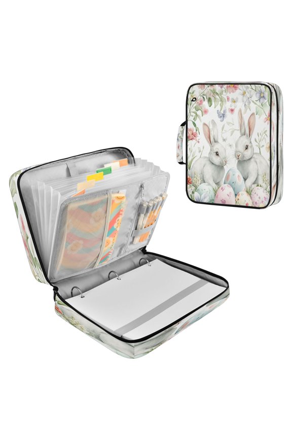 7-Pocket Expanding Filing Folder with 3-Ring Binder Portable Document Organizer Water-Resistant Binder Bag Easter Pattern