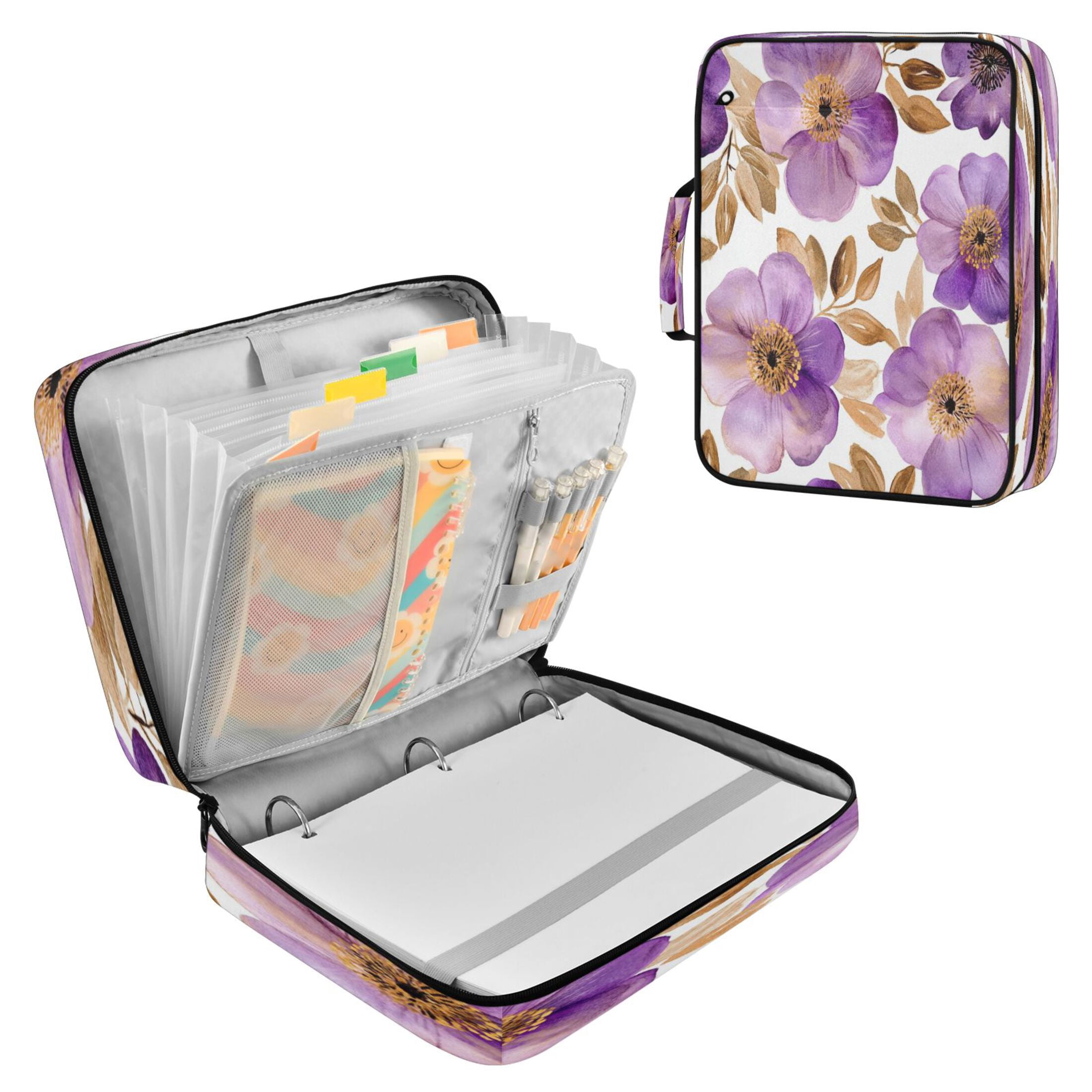 Gold Filing Case 7-Pocket Expanding Filing Folder with 3-Ring Binder Portable Document ...