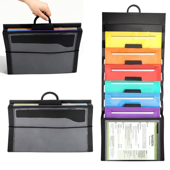 7 Pocket File Pocket Chart, TSV 14" x 35" Versatile Wall Hanging File Folder Organizer for Classroom, Office, Home, and More - Wall Folder Organizer, Black