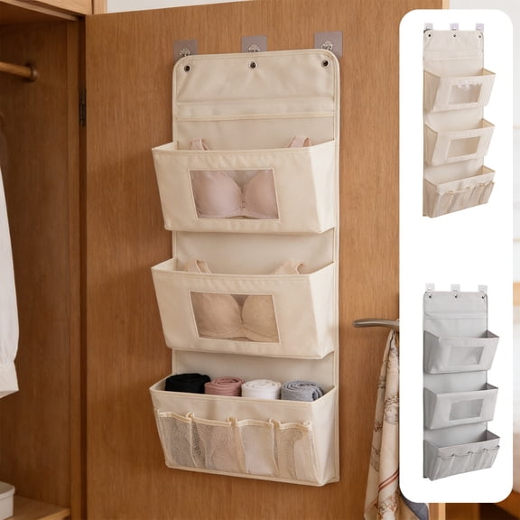 7 Pockets Over the Door Organizer with 2 Kind Pockets,Behind Door Shoes Rack,Back of Closet Storage Organization for Socks,Hat,Underwear,Luggage Packing,Hanging Holder Shelf in Home Dorm,Travel