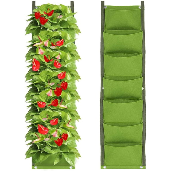 7 Pockets Vertical Hanging Planter, Wall Mount Garden Grow Bag,Macrame Plant Hanger (2 Pack)