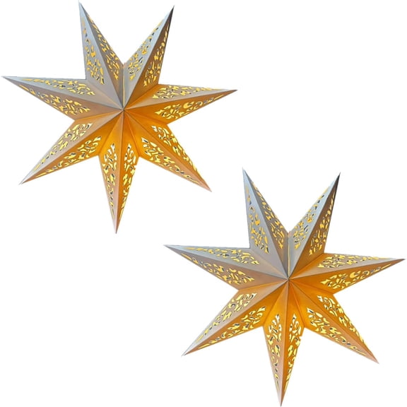 7 Point Star Paper Lantern,2PCS Collapsible Handmade Hanging Hollow Star Paper Lantern Lampshades for Christmas Study Room,Party Decor(White, 18inch Star Paper Lantern)