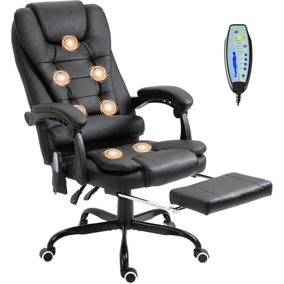7-Point Vibrating Massage Office Chair, High Back Computer Chair with Lumbar Support, Footrest, Reclining Back, Adjustable Height, Black