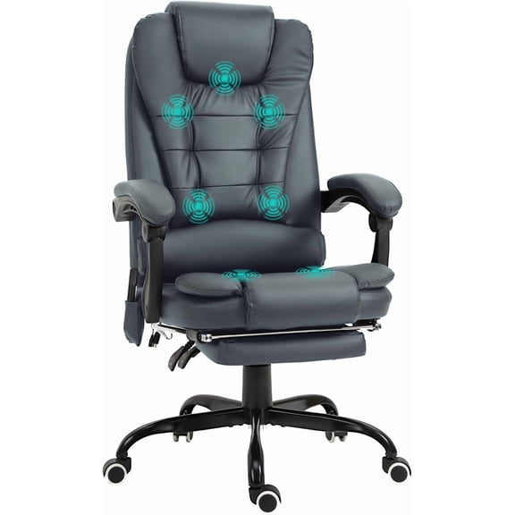 7-Point Vibrating Massage Office Chair, High Back Computer Chair with Lumbar Support, Footrest, Reclining Back, Adjustable Height, Blue