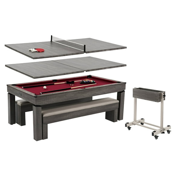 7' Pool Table, 3-in-1 Dining Top & Table Tennis with Game Accessories & Rolling Storage Caddy Prescott Barrington Billiards