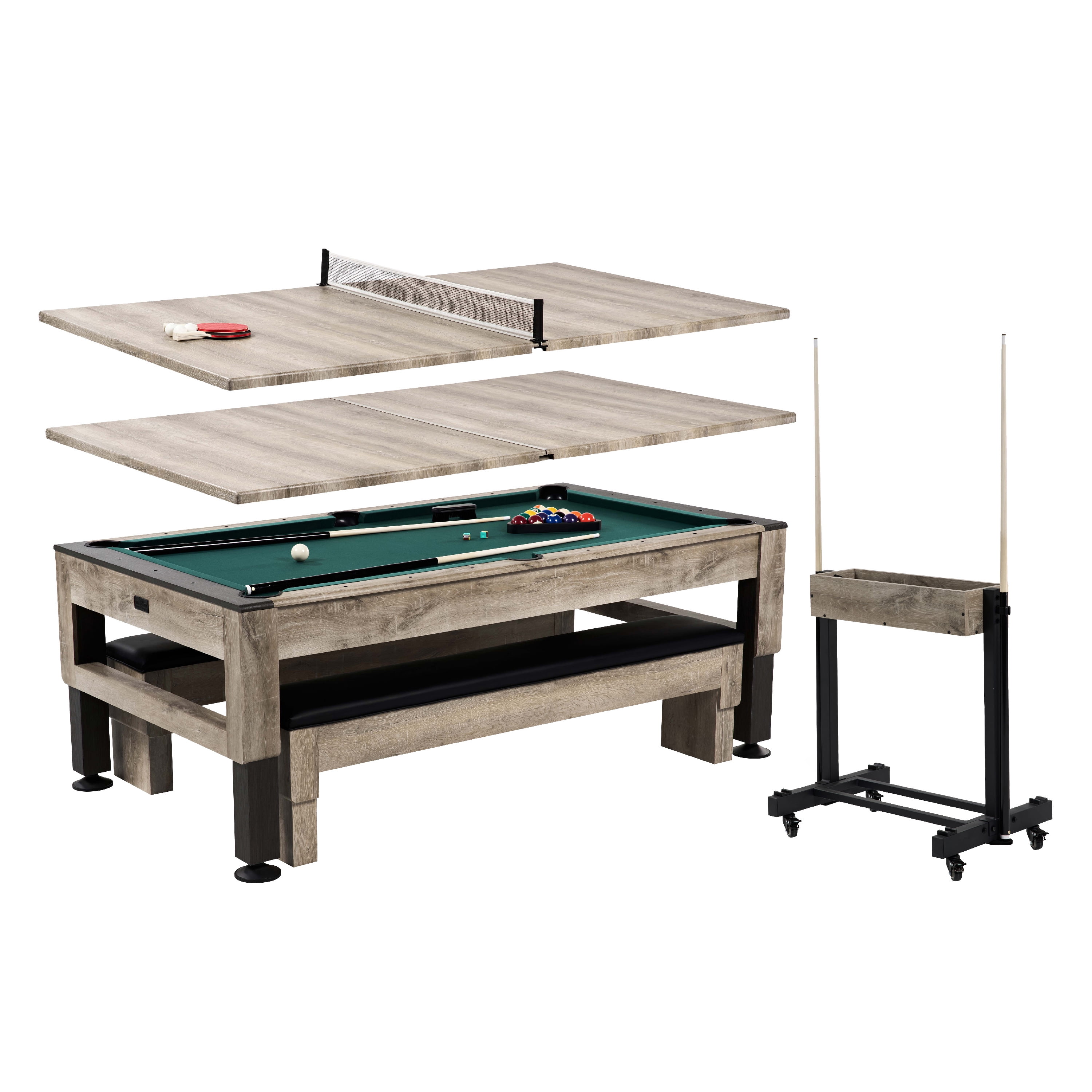 Westmont 7' Light Brown Wood 3-in-1 Pool, Ping Pong, and Dining Table