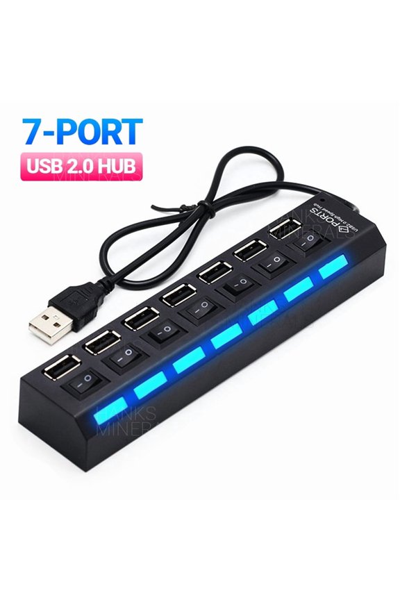 7-Port Adapter USB Hub Hi-Speed Splitter Data Charger Sync USB 2.0 PC Mac Laptop