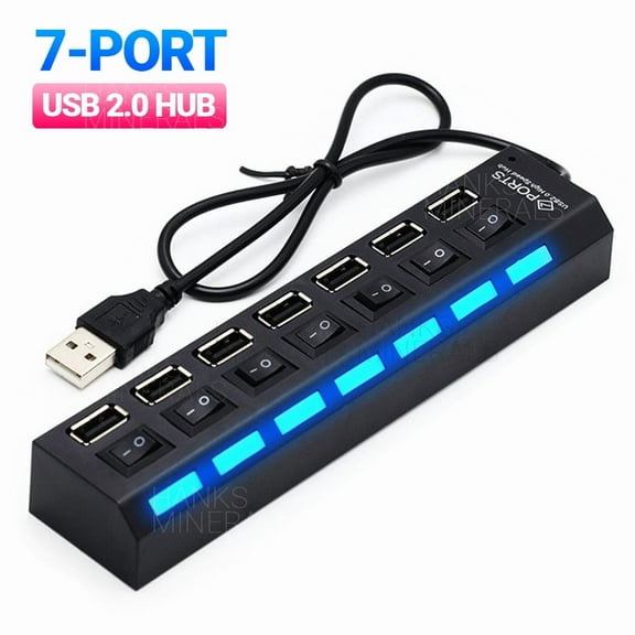 7-Port Adapter USB Hub Hi-Speed Splitter Data Charger Sync USB 2.0 PC Mac Laptop