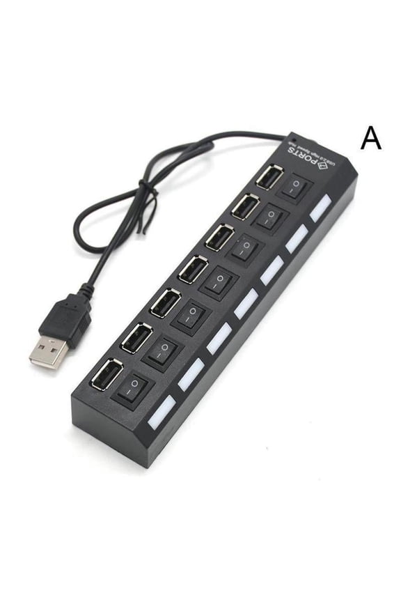 7 Port High Spd USB 2.0 HUB Adapter with Power On/Off Switch for Pc Laptop USB Adapter Splitter Charger USB Hub Q8C4 By NZRUANE