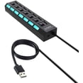 thumbnail image 1 of 7 Port High Speed USB 2.0 Hub w/Individual Power Switches On Off and LEDs, Compatible with Laptop PC USB Flash Drive Smartphone Transfer Data Speed up to 480Mbps Supports Windows Mac OS Linux, 1 of 7