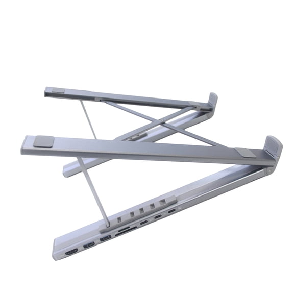 7 Port Multifunction Foldable Aluminum Docking Hub for Laptops Featuring Integrated Stand Height Adjustment and Cooling