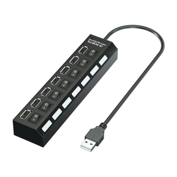 7-Port USB 2.0 Hub with High-Speed Data Transfer, Plug and Play for Multiple Devices and Over Current Protection