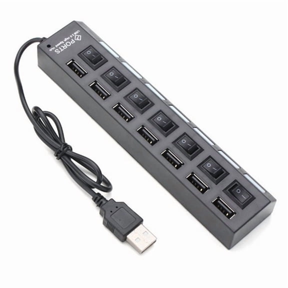 7-Port USB 2.0 Hub with Individual On/Off Switches & LED Indicators, High-Speed Data Hub for PC Laptop Hard Drive Flash Drives