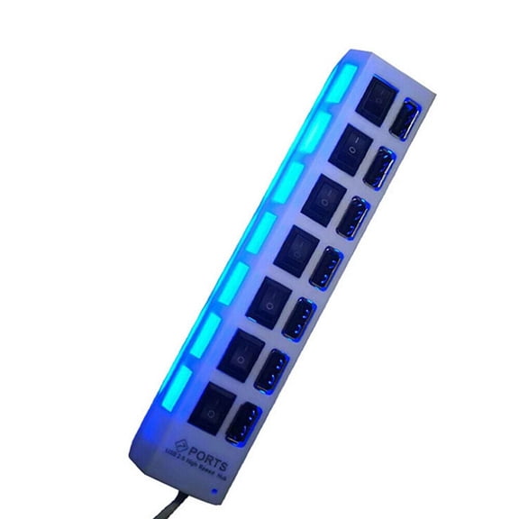 7 Port USB 2.0 Multi Charger Hub High Speed Adapter ON/OFF Switch Laptop/PC