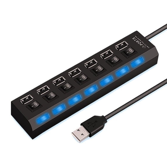 7 Port USB 2.0/USB 3.0 Hub with Individual Switches, 5Gbps High-Speed Data Transfer, Compatible with PC, Laptop, Mac, Desktop, Flash Drive, Mouse, Keyboard