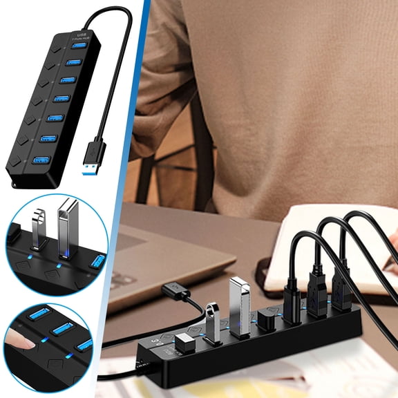7-Port USB 3.0 Hub - 6.7"x1.7" x 2" High-Speed 5Gbps Data Transfer, Plug and Play, Portable Designed for Laptop, Desktop, PC, Home Office, Travel, Business Use