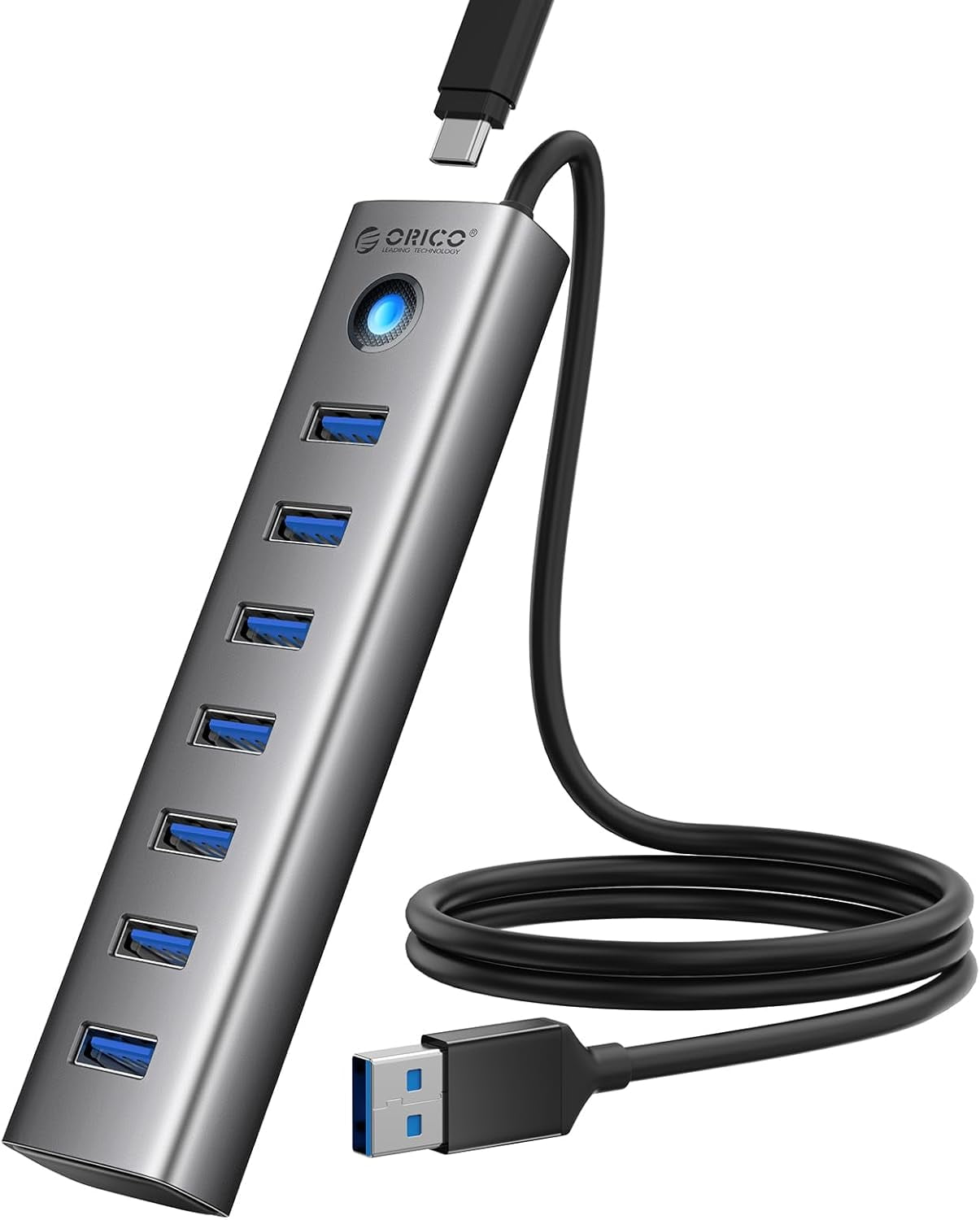 7-Port USB 3.0 Hub, Aluminum USB Multiple Adapter, 5Gbps USB Extender ...